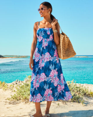 Lilly Pulitzer Jorgian Linen Midi Dress In Multi For The Fans | ModeSens