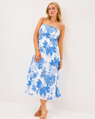 Jorgian Linen Midi Dress, Resort White Jet Set Jungle, large