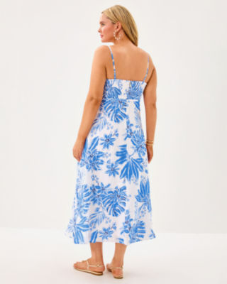 Jorgian Linen Midi Dress, Resort White Jet Set Jungle, large image 1