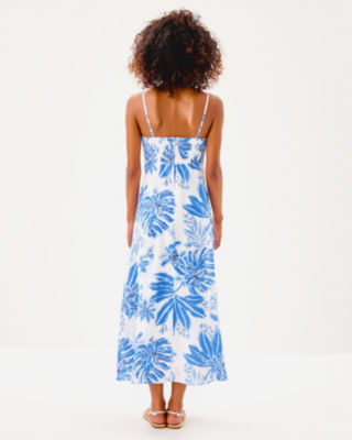 Jorgian Linen Midi Dress, Resort White Jet Set Jungle, large image 4
