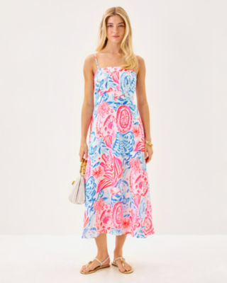 Jorgian Linen Midi Dress, Resort White Sun Sea Sand, large image 1
