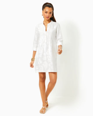 Shop Lilly Pulitzer Rhoda Long Sleeve Linen Dress In Resort White Shell Of A Good Time