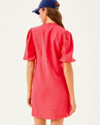 Mialeigh Linen Dress, Cane Coral, large image 1