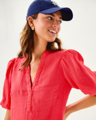 Mialeigh Linen Dress, Cane Coral, large image 2