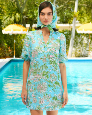 Mialeigh Linen Dress, Fresh Water Blue Sunbathers Bliss, large