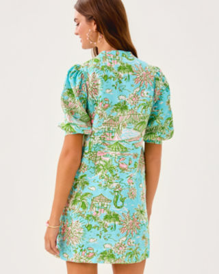 Mialeigh Linen Dress, Fresh Water Blue Sunbathers Bliss, large image 2