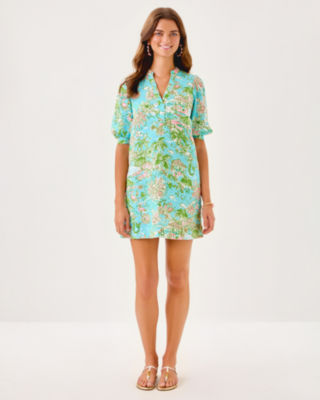 Mialeigh Linen Dress, Fresh Water Blue Sunbathers Bliss, large image 4