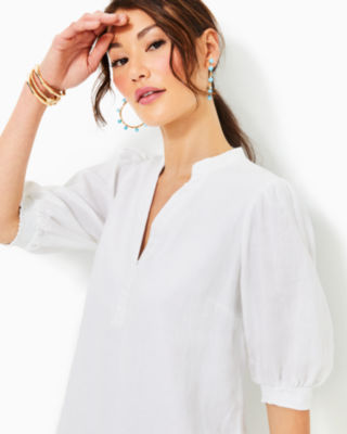 Mialeigh Linen Dress, Resort White, large image 2