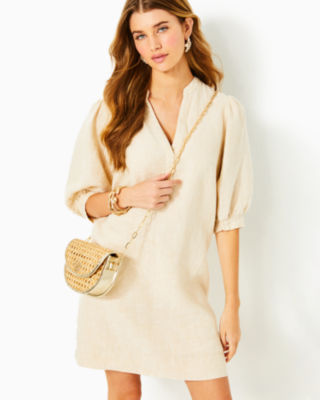 Mialeigh Linen Dress, Sand Bar X Resort White, large - Lilly Pulitzer