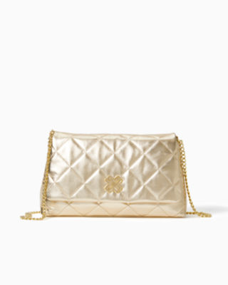 Matea Quilted Leather Clutch, Gold Metallic, large - Lilly Pulitzer