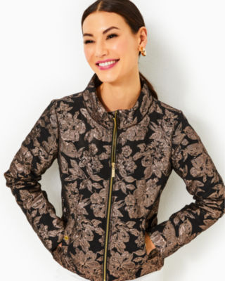 Emelyn Brocade Jacket, Noir Moonlight Dance Brocade, large - Lilly Pulitzer