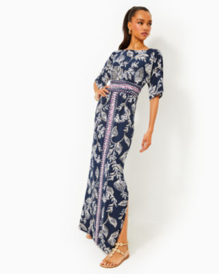 Parigi Boat Neck Maxi Dress, Low Tide Navy Coastal Locale Engineered Knit Dress, large - Lilly Pulitzer