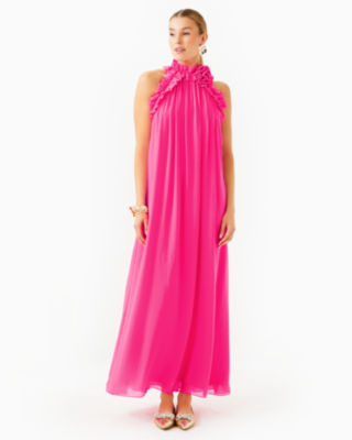 Florian Silk Maxi Dress, Passion Fruit Pink, large image 1