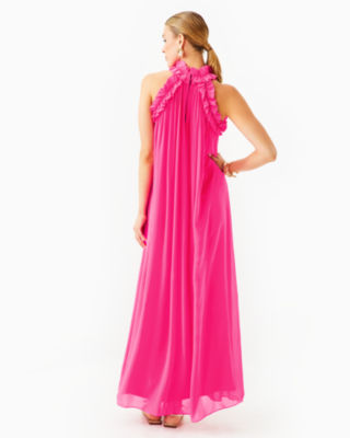 Florian Silk Maxi Dress, Passion Fruit Pink, large image 2