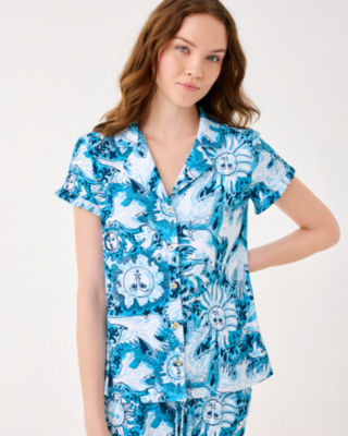 Valaine Pajama Top, Bellevue Blue Lilly Gulls, large