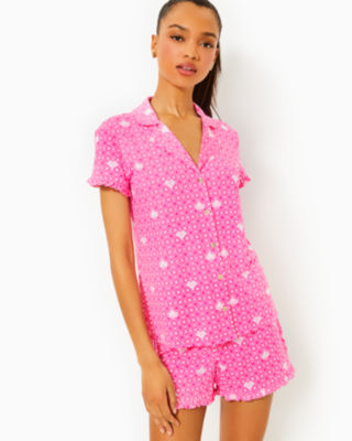 Valaine Pajama Top, Passion Fruit Pink Fluttering Hearts, large - Lilly Pulitzer