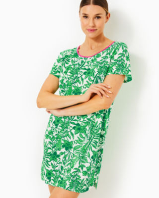 Margene Pajama Sleep Dress, Fiddle Leaf Green Lil Escape Plan Pjs, large - Lilly Pulitzer