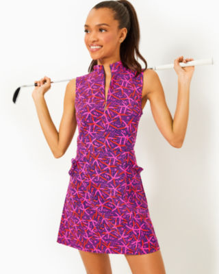 UPF 50+ Luxletic Catarina Dress, Passion Fruit Pink Star Searching Golf, large - Lilly Pulitzer