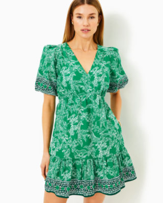 Lilly Pulitzer Kentlee Dress In Fiddle Leaf Green Safari Party Engineered Woven Dress