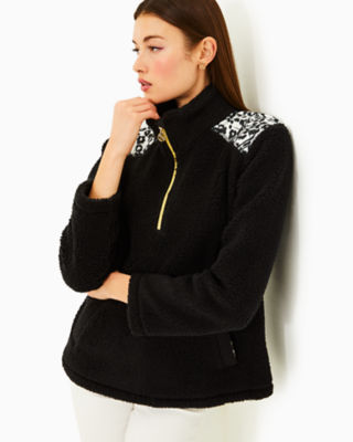 Lilly Pulitzer Wallen Sherpa Half Zip Jacket In Noir