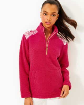 Wallen Sherpa Half Zip Jacket, Raspberry Rouge, large - Lilly Pulitzer