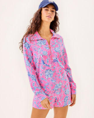 UPF 50+ Eleni Pullover, Rousseau Pink Barefoot Beachcombers, large