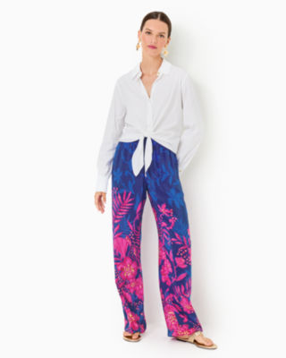 32" Kantana High Rise Silk Palazzo Pant, Blue Med Never Ending Summer Engineered Pant, large image number 2