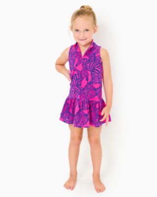 UPF 50+ Luxletic Girls Mini Federica Dress, Passion Fruit Pink Wild Nights, large - Lilly Pulitzer