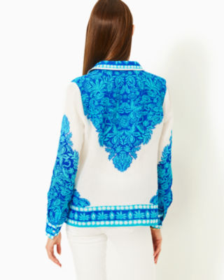 Kiran Button Down Top, Breezy Aqua Jungle Escape Engineered Woven Top, large image 1