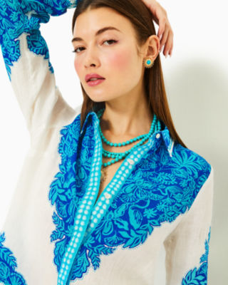 Kiran Button Down Top, Breezy Aqua Jungle Escape Engineered Woven Top, large image 2