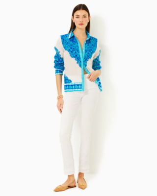 Kiran Button Down Top, Breezy Aqua Jungle Escape Engineered Woven Top, large image 3