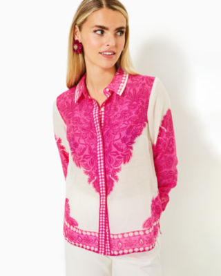 Kiran Button Down Top, Passion Fruit Pink Jungle Escape Engineered Woven Top, large image 2