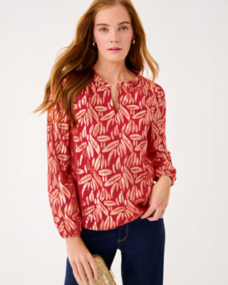 Lilly Pulitzer Giana Long Sleeve Silk Top In Red