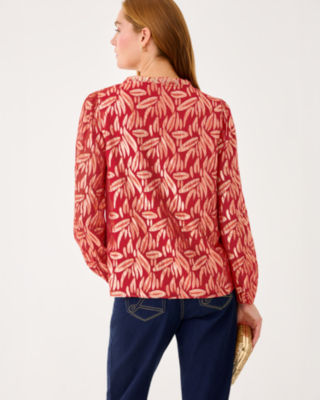 Lilly Pulitzer Giana Long Sleeve Silk Top In Red