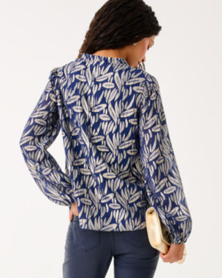 Lilly Pulitzer Giana Long Sleeve Silk Top In Blue