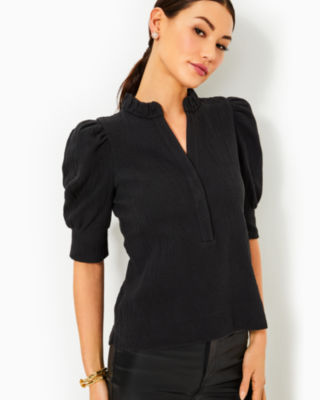 Elsey Ruffle Knit Top, Noir Wavy Knit Jacquard, large image 2
