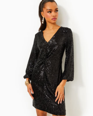 Estrella Sequin Dress, Noir Treasure Box Sequin Knit, large - Lilly Pulitzer