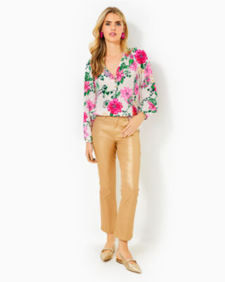 28" Liza Shimmer Crop Flare Jean, Gold Metallic, large - Lilly Pulitzer