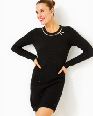 Morgen Sequin Sweater Dress, Black Metallic, large - Lilly Pulitzer