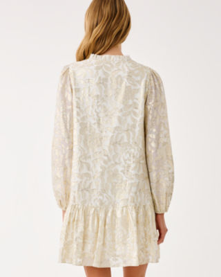 Evaline Silk Dress, Coconut Floral Bloom Silk Clip, large image 1