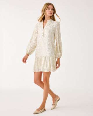 Evaline Silk Dress, Coconut Floral Bloom Silk Clip, large image 3