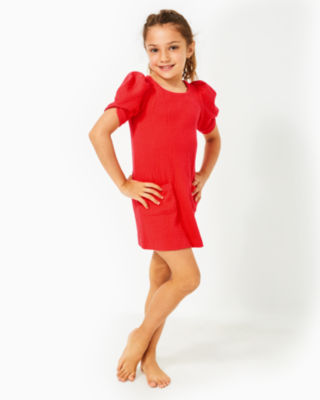 Girls Taslim Shift Dress, Rococo Red Wavy Knit Jacquard, large - Lilly Pulitzer