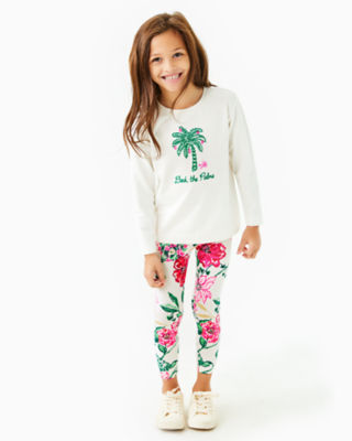 Girls Mini Ballad Sweatshirt, Coconut Deck The Palms Embroidery Childrens, large - Lilly Pulitzer