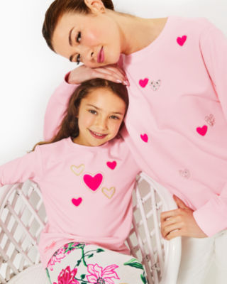 Lilly Pulitzer Girls Mini Ballad Sweatshirt In Conch Shell Pink Hearts Embellishment Childrens