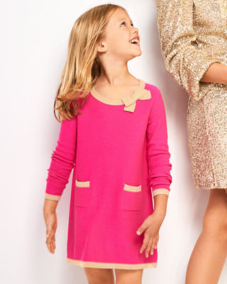 Girls Mini Morgen Sweater Dress, Passion Fruit Pink, large - Lilly Pulitzer