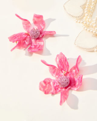 Lilly x Lele Crystal Lily Earrings, Passion Fruit Pink, large  - Lilly Pulitzer