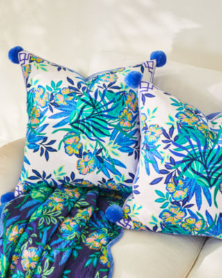 Printed Pillow Cover with Pom Poms, Resort White The Hottest Spot, large - Lilly Pulitzer