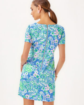 The Short Sleeved Lilly Shift Dress, Sunwashed Blue Plumes In Bloom, large image 1