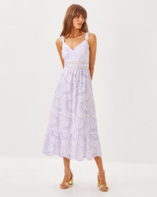 Tiah Midi Dress, Water Hyacinth Dancing Daisies Eyelet, large image 2