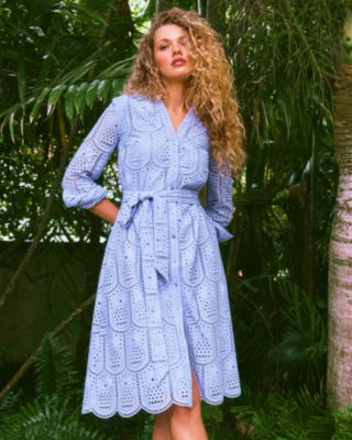 Eira Midi Shirtdress, Jacaranda Blue Pineapple Tile Eyelet, large